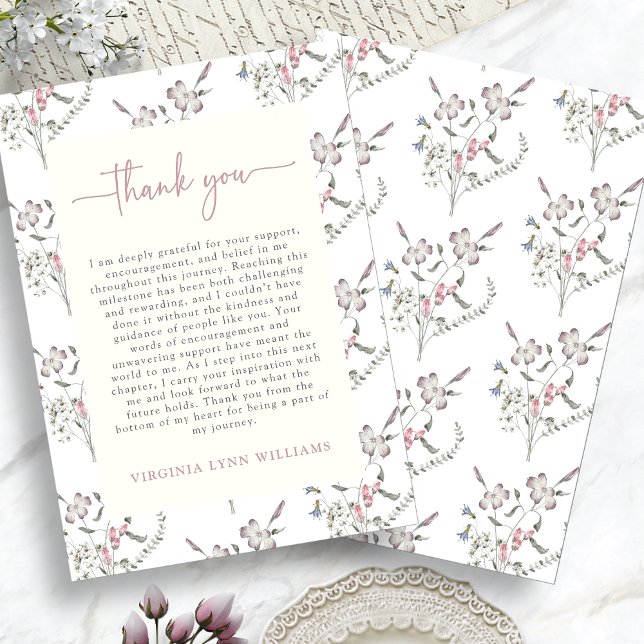 Pastel Wildblommor Studenten Tack Kort (Pastel Wildflowers Graduation Thank You Card by Painted Paperie
)