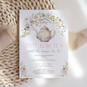 Pastel Wildblomtid för Tea Baby Shower Party Inbjudningar