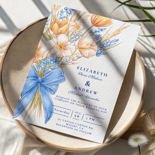 Pastel Wildflower Bow Wedding Inbjudningar (Skapare uppladdad)