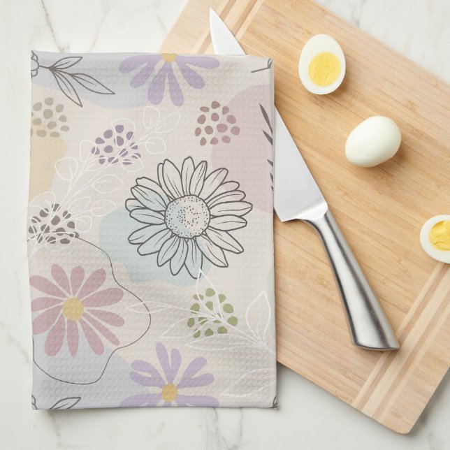 Pastel Wildflower Collage – Chic Floral Geometric  Kökshandduk (Vikt i Fjärdedel)