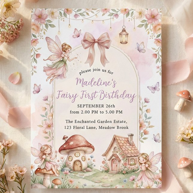 Pastel Wildflower Fairy First 1st Birthday Party Inbjudningar (Pastel Wildflower Fairy First 1st Birthday Party Invitation)