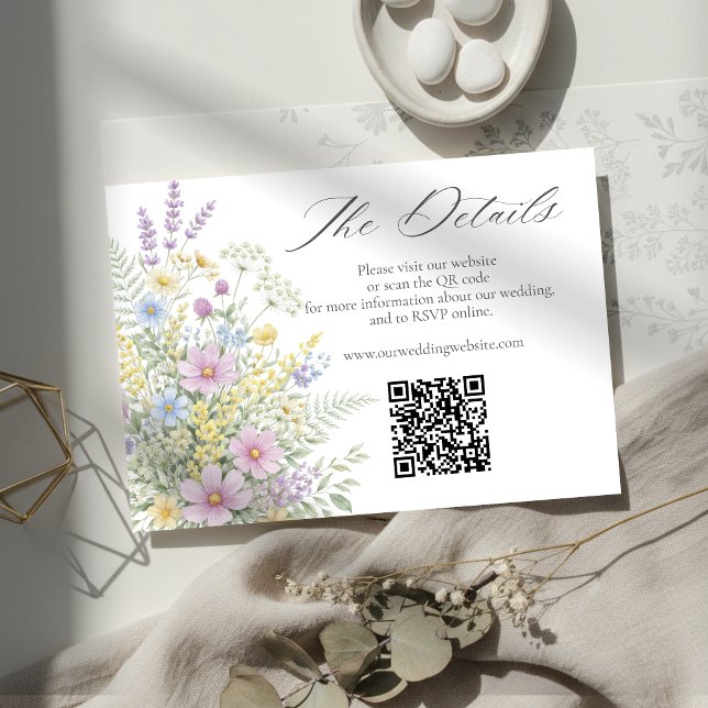 Pastel Wildflower Floral Garden Wedding Website QR Tilläggskort (Skapare uppladdad)