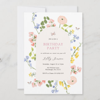 Pastel Wildflower Garden Birthday Invitation Inbjudningar