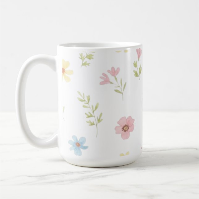 Pastel Wildflower Meadow Coffee Mug - Floral Water Kaffemugg (Vänster)