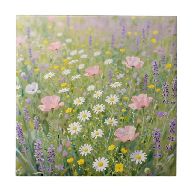 Pastel Wildflower Meadow Painting Kakelplatta (Framsidan)