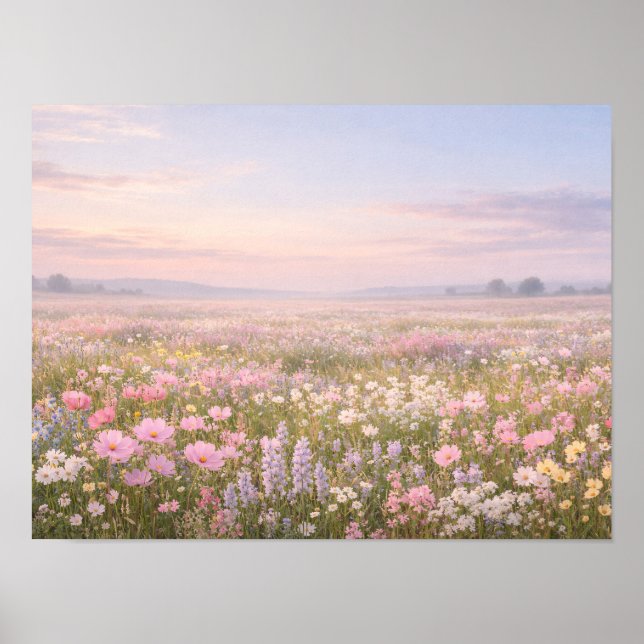 Pastel Wildflower Meadow Pastel Sunset Landscape Poster (Framsidan)