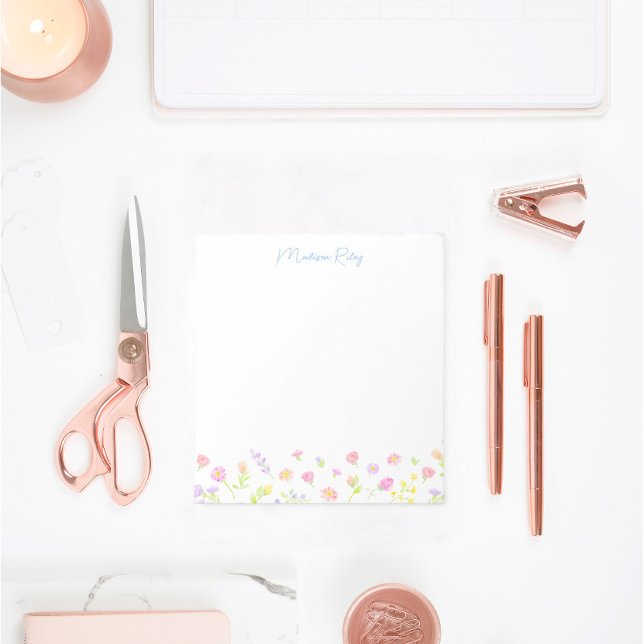 Pastel Wildflower Personalized Blue Notepad Anteckningsblock (Skapare uppladdad)