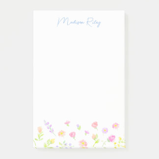 Pastel Wildflower Personalized Blue Post-It Notes Block