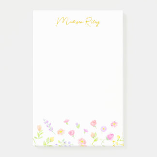 Pastel Wildflower Personalized Gold Post-It Notes Block