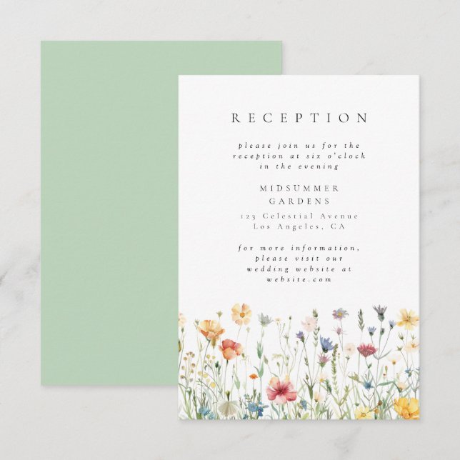 Pastel Wildflower Wedding Reception Enclosure Card Tilläggskort (Fram/baksida)