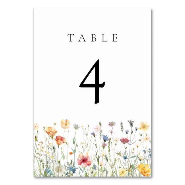 Pastel Wildflower Wedding Table Number Bordsnummer (Framsidan)