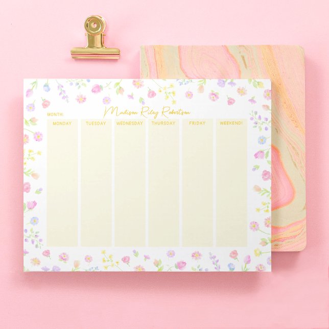 Pastel Wildflower Weekly Planner Notepad in Yellow Anteckningsblock (Skapare uppladdad)
