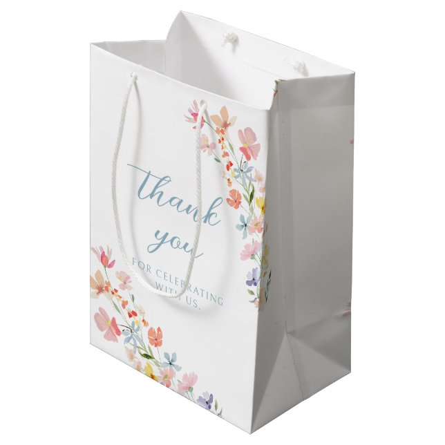 Pastel Wildflower Wreath Wedding Gift Paper Bag (Framsidan Vinklad)