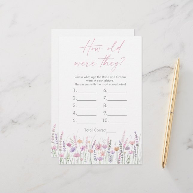 Pastel Wildflowers How Old Were They Bridal Game (Fram/Back In Situ)