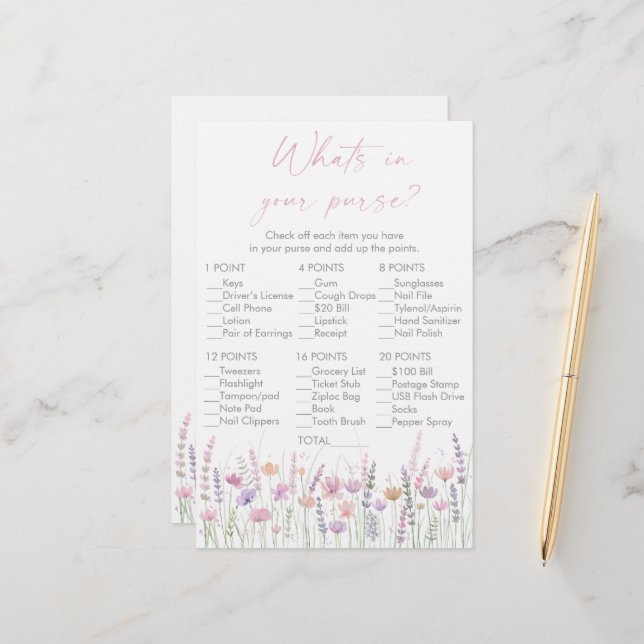 Pastel Wildflowers What's In Your Purse Game (Fram/Back In Situ)