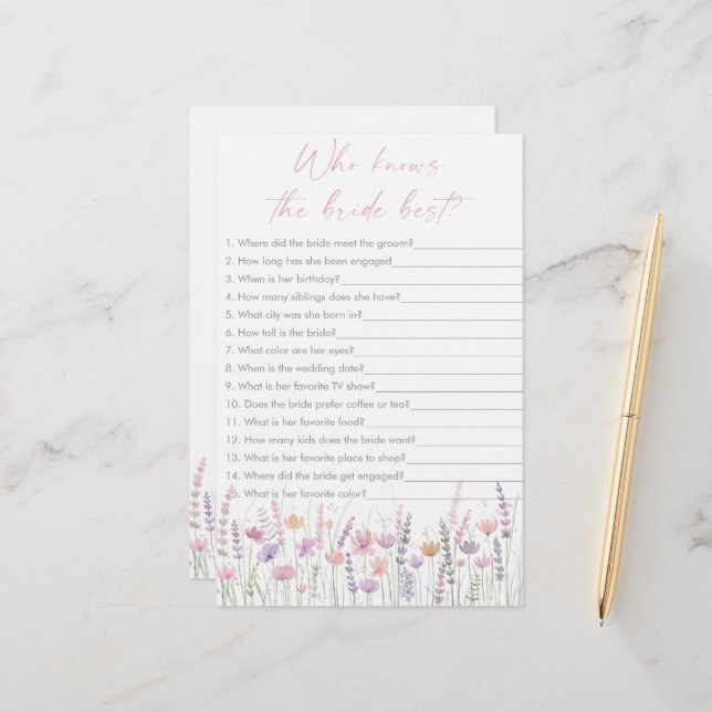 Pastel Wildflowers Who Knows the Bride Best Game (Fram/Back In Situ)