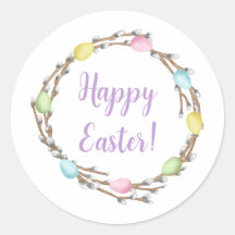 Pastel Willow Wreath Colorful Happy Easter