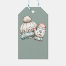 PASTEL WINTER HOLIDAY MITTENS AND HAT PRESENTETIKETT