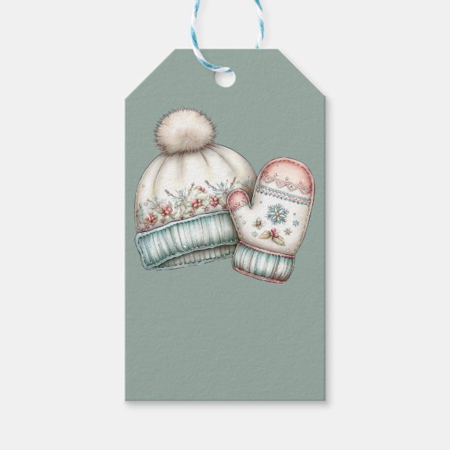 PASTEL WINTER HOLIDAY MITTENS AND HAT PRESENTETIKETT (Framsidan)