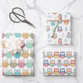 Pastel Winter Uggla Wrapping Papper Lakan