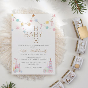 Pastel Winter Wonderland BBQ Baby Shower Inbjudningar
