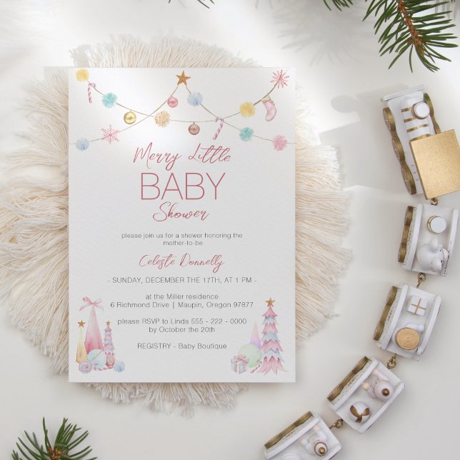 Pastel Winter Wonderland Merry Little Baby Shower Inbjudningar (Skapare uppladdad)