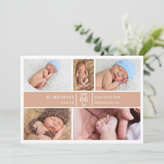 Pastel Wood Photo Collage Baby Announcement Card Inbjudningar