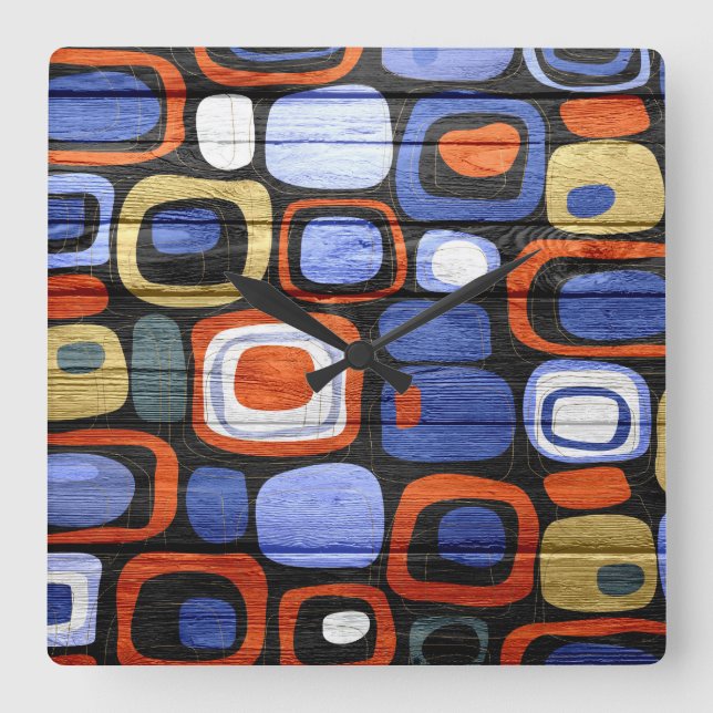Pastel Wood-utseende för modern Abstrakt Fyrkantig Klocka (Framsida)