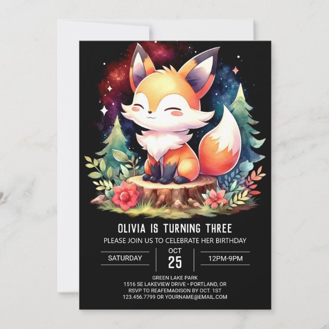 Pastel Woodland Fox Birthday digital Inbjudningar (Framsida)