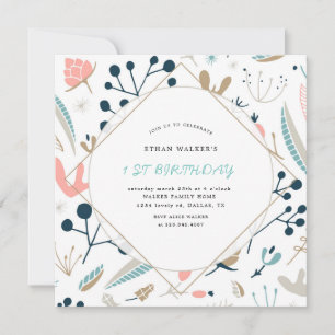 Pastel Woodland Inbjudan till födelsedag