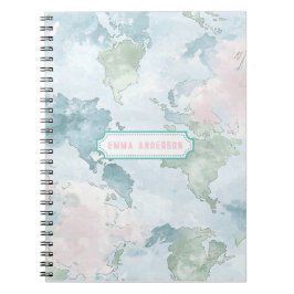 Pastel World Map Anteckningsbok