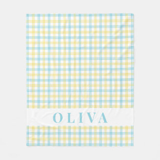 Pastel Yellow Blue Plaid Custom Name Fleecefilt
