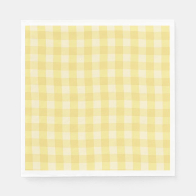 Pastel Yellow Gingham Print Plaid Pappersservett (Framsidan)