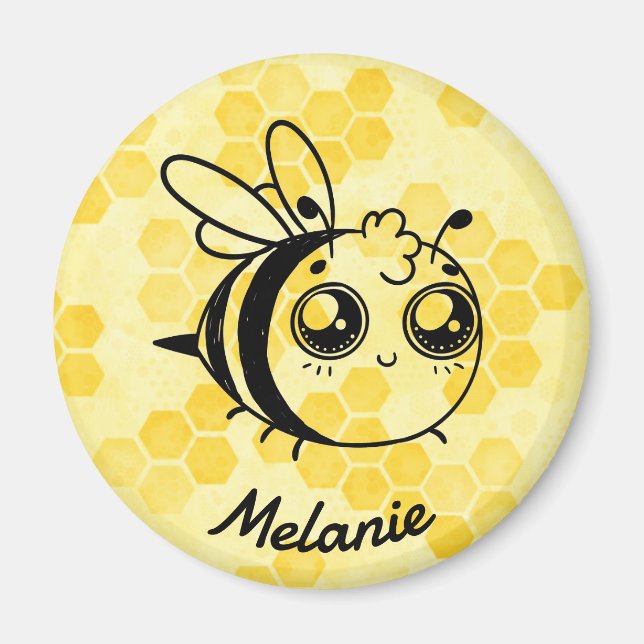 Pastel Yellow Honeycomb Cute Bee Personalised Magnet (Framsidan)