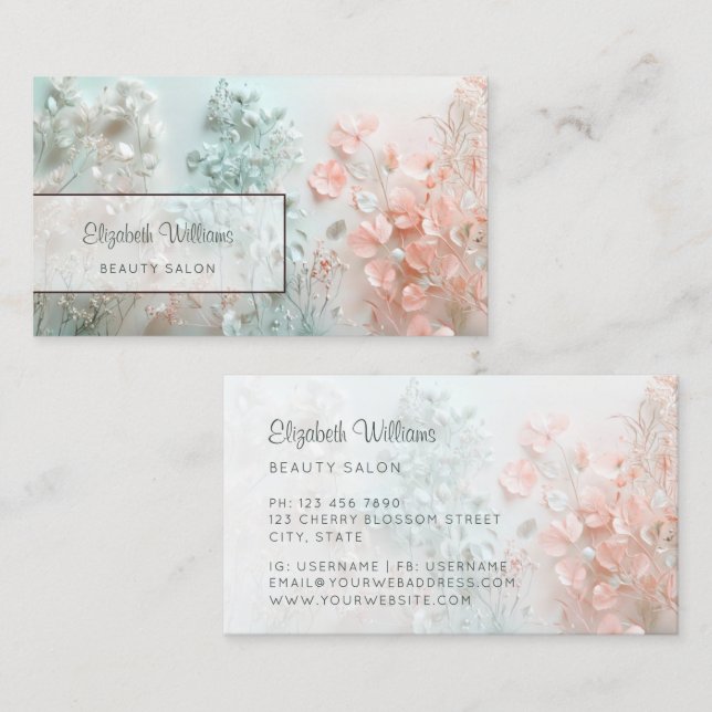 Pastell 3D Boho Blommor Visitkort (Fram/baksida)