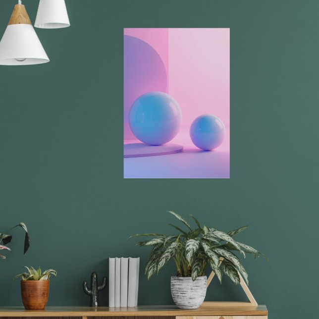 Pastell 3D Geometrisk Sfär Affisch | Mjuk Rosa Lav (Vardagsrum 1)