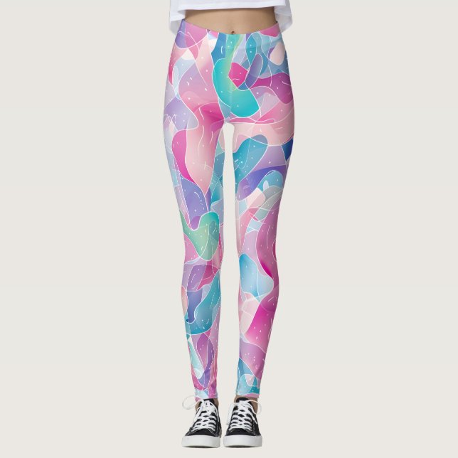 Pastell Abstrakt Bandmönster Leggings (Framsida)