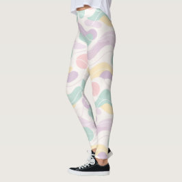Pastell Abstrakt Sömlöst Mönster Vågor och Cirklar Leggings