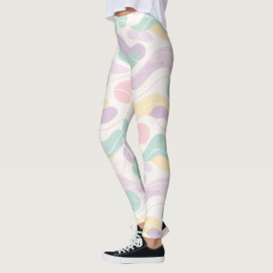 Pastell Abstrakt Sömlöst Mönster Vågor och Cirklar Leggings