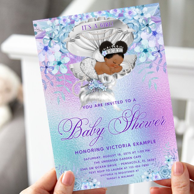 Pastell Afro Havsfrusjö Shower Inbjudningar (Skapare uppladdad)