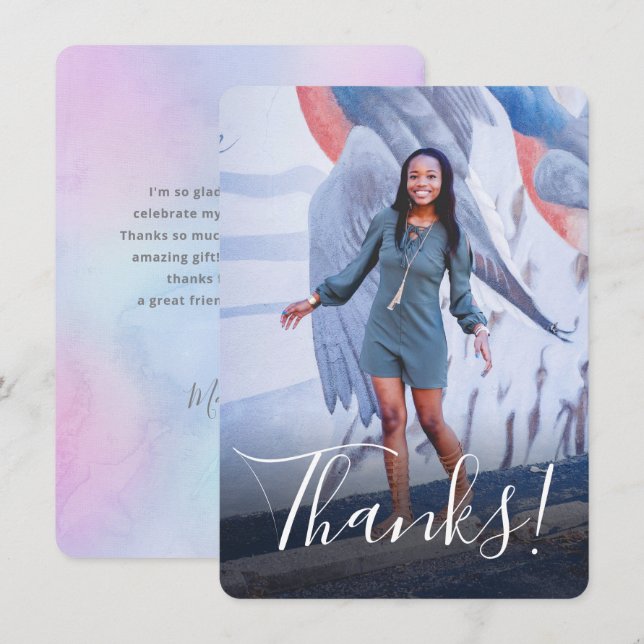 Pastell Akvarell Bakgrund Helbild Foto Lila Tack Kort (Fram/baksida)