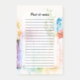 Pastell Akvarell Blombottar Floral Stilleben Post-it Block