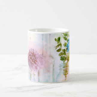 Pastell Akvarell Blombottor Blomstilleben Kaffemugg