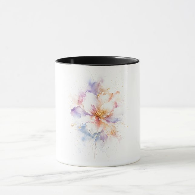 Pastell Akvarell Blomma med Guld Accenter Konst Mugg (Center)