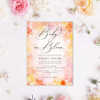 Pastell Akvarell Blommig Baby I Knopp Baby Shower Inbjudningar