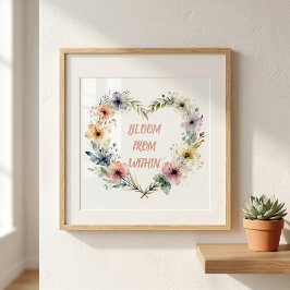 Pastell Akvarell Blommig Hjärtkrans Uppblomstring Poster