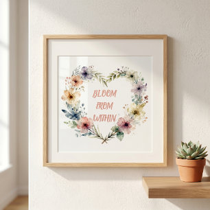 Pastell Akvarell Blommig Hjärtkrans Uppblomstring Poster