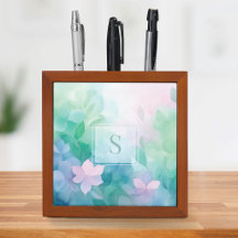 Pastell Akvarell Blommig Monogramm Pappershållare