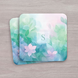 Pastell Akvarell Blommig Monogramunderlägg Underlägg