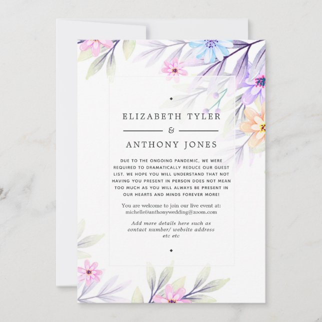 Pastell Akvarell Blommig Reducerad Gästlista Meddelande (Framsida)